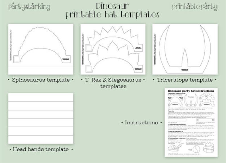 Dinosaur party hat templates printable craft DiY kids party activity dino party hat favors PDF file image 6