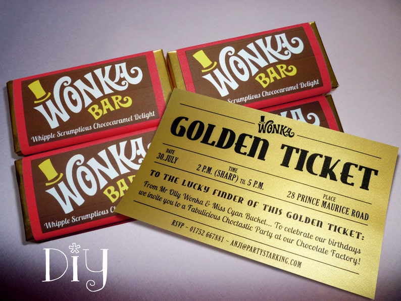 Willy Wonka Invitations Wonka Bar Golden Ticket Invitation Etsy