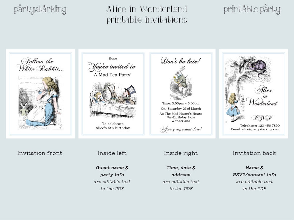 Alice in Wonderland Invitation Printable Invite Diy - Etsy
