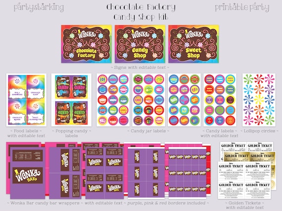 Wonka Bar Labels Wonka Bar Candy Bar Label Willy Wonka Birthday Party  Charlie and the Chocolate Factory Party Favor Diy Digital PDF File Red 