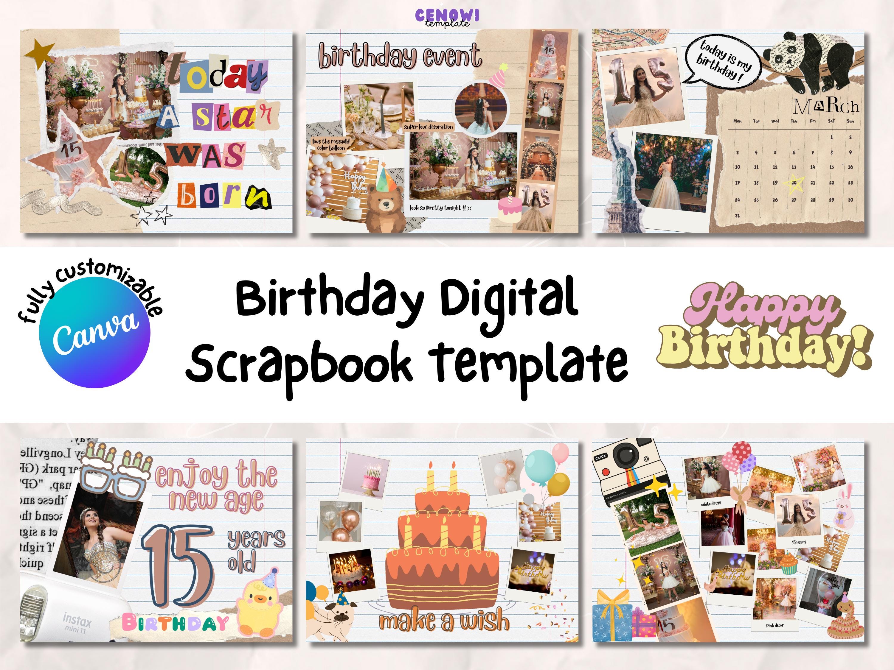 Birthday Digital Scrapbook | Photo Collage Template  Bundle | Canva Free Templates | Paper by Wetransfer | Vintages and Modern
