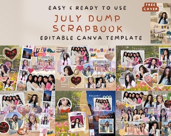 Digital Scrapbook | Photo Collage Template | Canva | July Dump | Month | Vintage Theme
