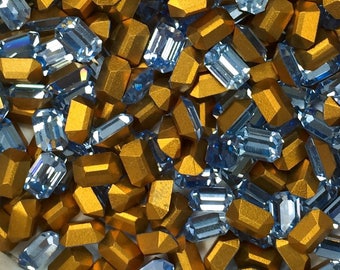 6X4 light sapphire Swarovski Octagon rhinestones - 1st Quality Machine Cut 12pc - small size perfect for crystal clay article 4600 176 blue