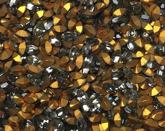12pc 4.5x3mm Black Diamond Swarovski Oval Rhinestones - Article 4100 Machine cut 1st Quality genuine Swarovski - grey crystal tiny ovals