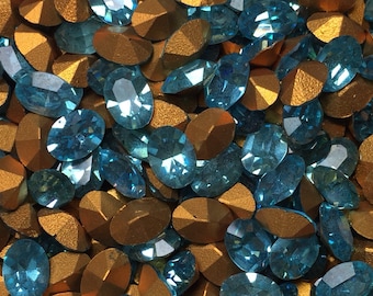 12pz 7 x 5 mm Acquamarina Strass Ovali Articolo 4100 Taglio a Macchina Swarovski o Ceco - Ovali di zircone Acquamarina cristallo argilla strass vintage