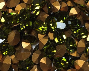 12pc 8x6mm Olivine Swarovski Oval Rhinestones - Article 4100 Machine cut 1st Quality genuine Swarovski - olive green khaki crystal clay