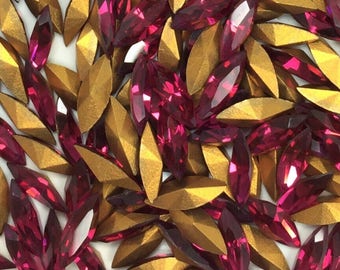 8x3 ruby red Swarovski Navette marquis rhinestones - 1st Quality Machine Cut  - 12pc - small rare size perfect for crystal clay
