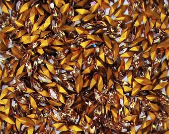 5X2 Light Smoke Topaz  Swarovski Navette marquis rhinestones - 1st Quality Machine Cut  - 12pc - Tiny and rare vintage size