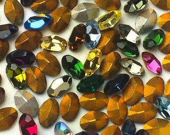 80 pc 19 Assorted Colors 4.5x3mm Swarovski Oval Vintage Rhinestones Machine cut mixed lot crystal clay red green pink purple blue heliotrope
