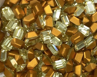 6X4 jonquil yellow Swarovski Octagon rhinestones - 1st Quality Machine Cut 12pc - small size  perfect for crystal clay pastel light