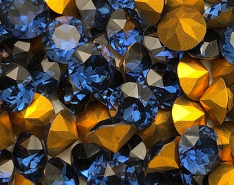 SS35 7.4 mm Montana Swarovski Rhinestones Rare Dentelles Article 1200 VERY Vintage 1950s Special Machine Cut Crystal sapphire navy blue 6pc