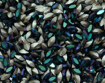6x3 Montana Sapphire Champagne Swarovski Navette rhinestones - 1st Quality Machine Cut  - 12pc - Tiny