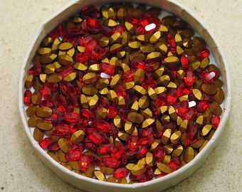 12pc 6x4mm Light Siam Swarovski Oval Rhinestones - Article 4100 Machine cut 1st Quality genuine Swarovski - Bright Warm Cherry Red