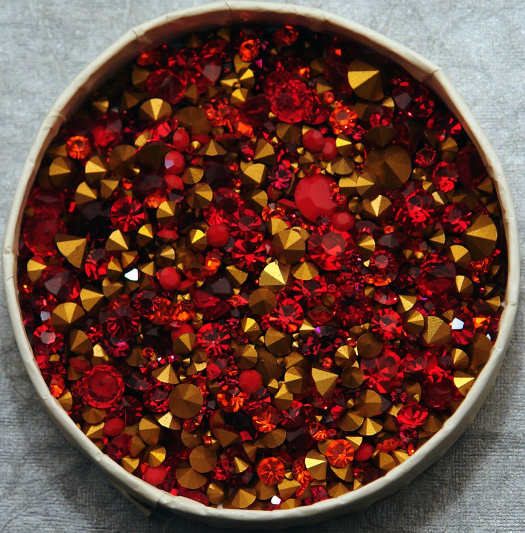 100 Ruby, Red & Orange Swarovski Chaton Mix 1st Quality Machine Cut