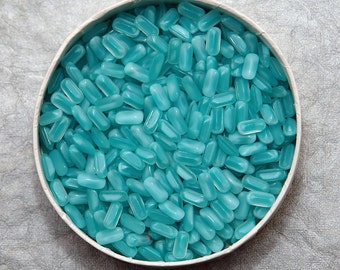 Aqua Turquoise Vintage Glass Moonstone Octagons in 8x4mm -  Rare and Beautiful Opaque Glass - 24pc