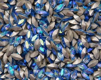 6x3 Light Sapphire AB Swarovski Navette rhinestones - 1st Quality Machine Cut  - 12pc - Tiny