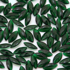 15x7 Vintage glass navettes - dark emerald green- 12 pc