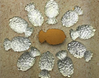 4 21x12mm Clear Glass Pineapples - flat and foiled backed Cabochons - Vintage Made in US Zone Western Germany fruit salad figural rhinestone