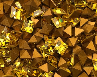 12pc 4mm Light Topaz Squares Swarovski rhinestones Article 4401 machine cut yellow crystal epoxy clay diy jewelry art deco geometric