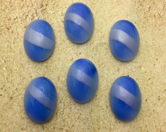 6pc 18x13mm Oval Glass Flatback Cabochons - Blue with White Luster Stripe - Made in 1950s Europe sapphire moonglow moonstone unique jewelry