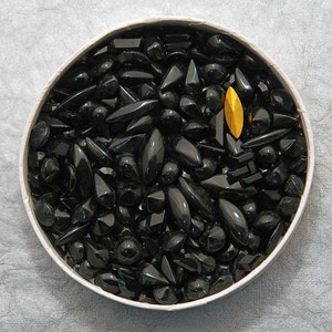 Over 100 Vintage Opaque Glass Rhinestone Lot - Assorted shapes and sizes in Jet Black