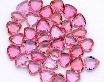 10x9 Pink Hearts - Vintage glass faceted jewels - gorgeous unfoiled rhinestones - 6pc