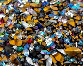 100 Assorted Swarovski Crystal Rhinestones - Fancy shapes, AB, and more. MOSTLY SMALL stones.