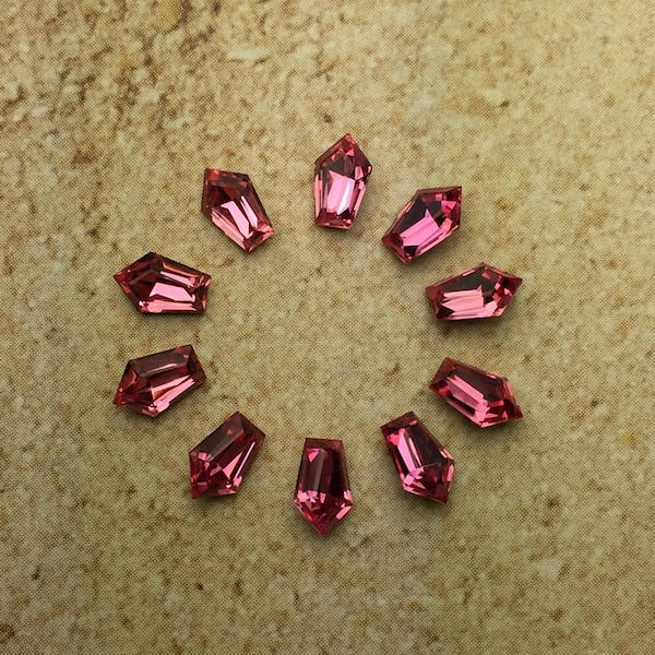 10pc RARE 6x4mm Rose Pink Swarovski Pentagon Coffin shape vintage rhinestones 1st quality Machine Cut article 211 1950s epoxy crystal clay