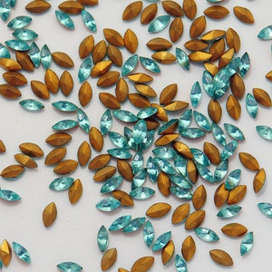 Vintage Turquoise Czech Glass Navettes, Opaque Glass, Tirkis