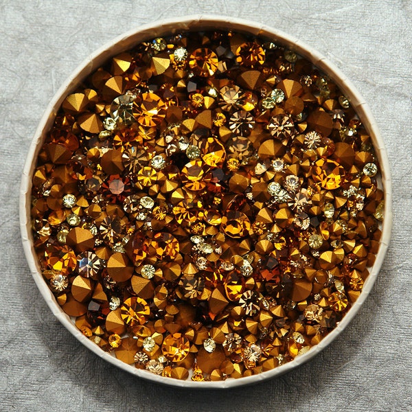 100 Topaz Brown Yellow Swarovski Crystal chaton Mix - 1st qual machine cut huge assortment loose rhinestones for Crystal Clay TINY & small