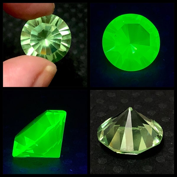 RARE huge 14.5mm huge deep cut uranium glass gem Glows in black light UV Peridot fluorescent green Vaseline