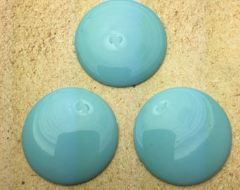 1 piece of 34.5mm Round Vintage Glass Faux Turquoise Blue HUGE Cabochon Czech 1950s opaque Aqua smooth low dome 34mm 35mm new old stock