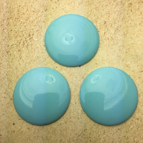 1 piece of 34.5mm Round Vintage Glass Faux Turquoise Blue HUGE Cabochon Czech 1950s opaque Aqua smooth low dome 34mm 35mm new old stock
