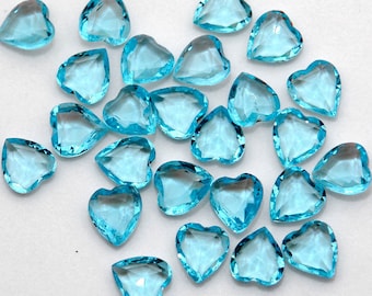 10 x 9 coeurs aigue-marine - bijoux à facettes en verre vintage - magnifiques strass non métalliques - 6 pièces