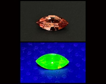 SELTEN 15x7 voll facettierte PINK Uranglas Marquis Navette Edelstein Leuchtet in Schwarzlicht UV-Punkt Rückseite Cab Uranglas Geschenk Strassstein 15 mm 7 mm