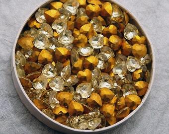 8x8.8mm Jonquil Yellow Heart shaped rhinestones - Vintage Glass made in Western Germany  - 8pc