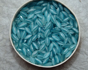 Aqua Turquoise Vintage Glass Moonstone Navettes in 10x5mm -  Rare and Beautiful Opaque Glass-12pc