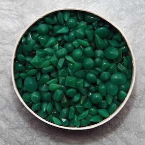 Over 100 Vintage Opaque Glass Rhinestone Lot - Assorted shapes and sizes in Jade Green