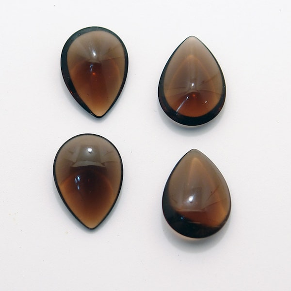 4 Juicy unfoiled 18x13 Glass Smoked Topaz Pears - Vintage and made in Europe - Perfect for open backed settings