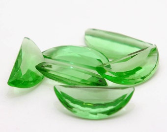 30mm Peridot Green Half Moons - Vintage glass faceted jewels - gorgeous unfoiled rhinestones - 2pc