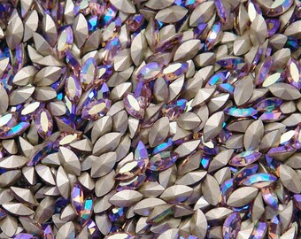 6x3 Light Amethyst AB Swarovski Navette rhinestones - 1st Quality Machine Cut  - 12pc - Tiny