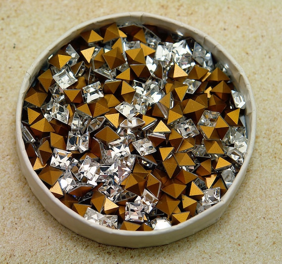6mm Clear Crystal Square rhinestones - Swarovski Article 4400 - 1st Quality machine cut crystal in 6x6 - 12pc - Perfect for crystal clay