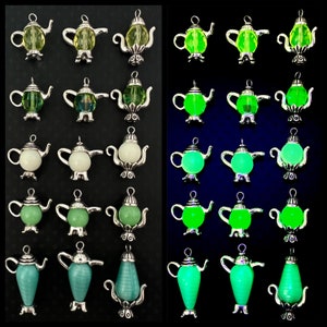 Uranium Glass Teapot Charms you choose type and color jade peridot yellow custard teal Vaseline glass for diy jewelry UV reactive mad hatter