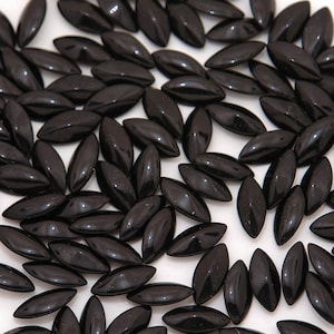 15x7 Vintage glass navettes - jet black - 12 pc