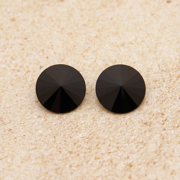 16mm Swarovski Rivoli in Jet Black Unfoiled- Vintage Swarovski round rhinestones with pointed backs - Large size - 2 pc