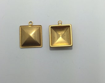4pc 15mm square stone settings  - high quality brass - crystal clay bezel - glue in rhinestone setting- DIY jewelry pendant earring