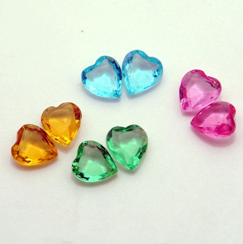 10x9 Hearts Vintage glass faceted jewels gorgeous unfoiled rhinestones 8 pieces assorted colors image 2