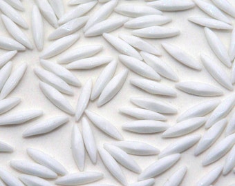15x4 Vintage glass navettes - chalk white - 24 pc