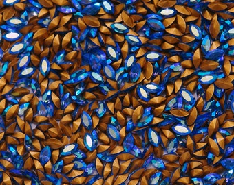Sapphire AB Blue Swarovski Navettes rhinestones - 1st Quality 6x3 marquis - 12pc - Tiny