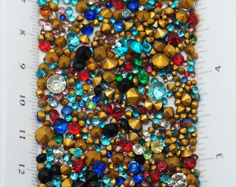 500 Assorted Vintage Glass Rhinestones - Various colors and sizes - all round, all faceted and foil backed MOSTLY small and TINY